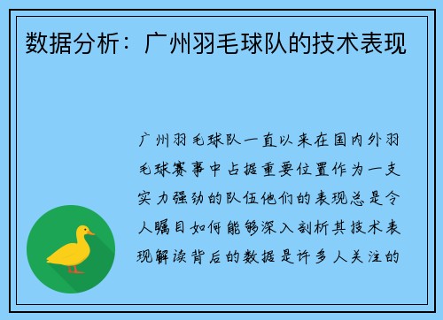 数据分析：广州羽毛球队的技术表现